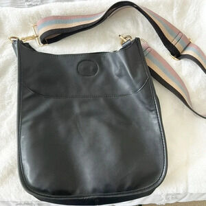 Ah-dorned Classic faux leather Messenger crossbody Bag Black with stripped strap